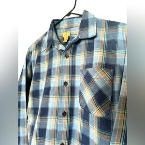 Telluride Flannel Shirt Blue Yellow Plaid Long Sleeve ButtonUp Shirt Men’s Sz M